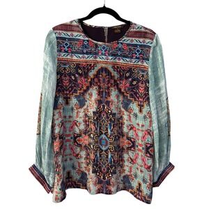 Vineet Bahl Womens Anthropologie‎ Blue Multicolor Indie Long Sleeve Top Small
